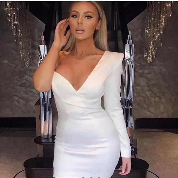 House CB 'Tiffany' White One Shouldered Mini Dress - Picture 4 of 16